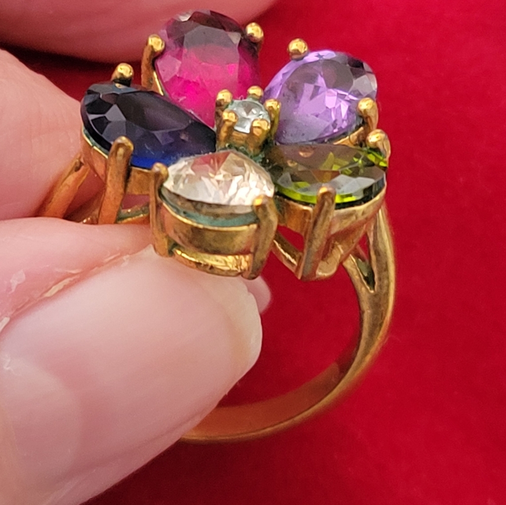 Multicolor Gemstone Flower Ring - image 2